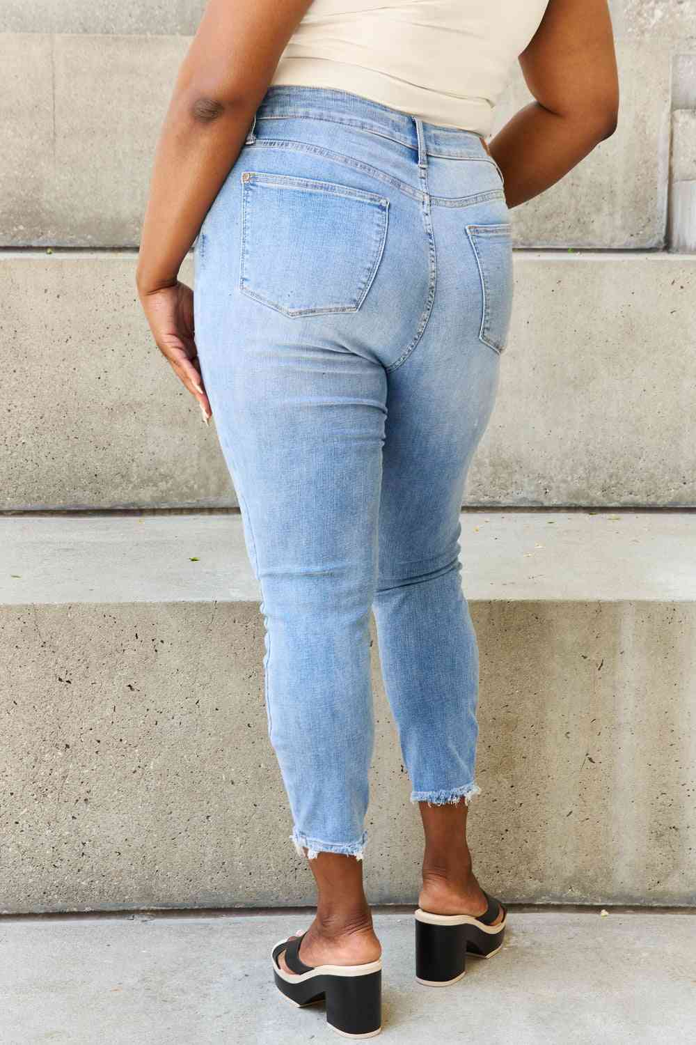 Button Fly Raw Hem Jeans by Judy Blue - Bellisima Clothing Collective