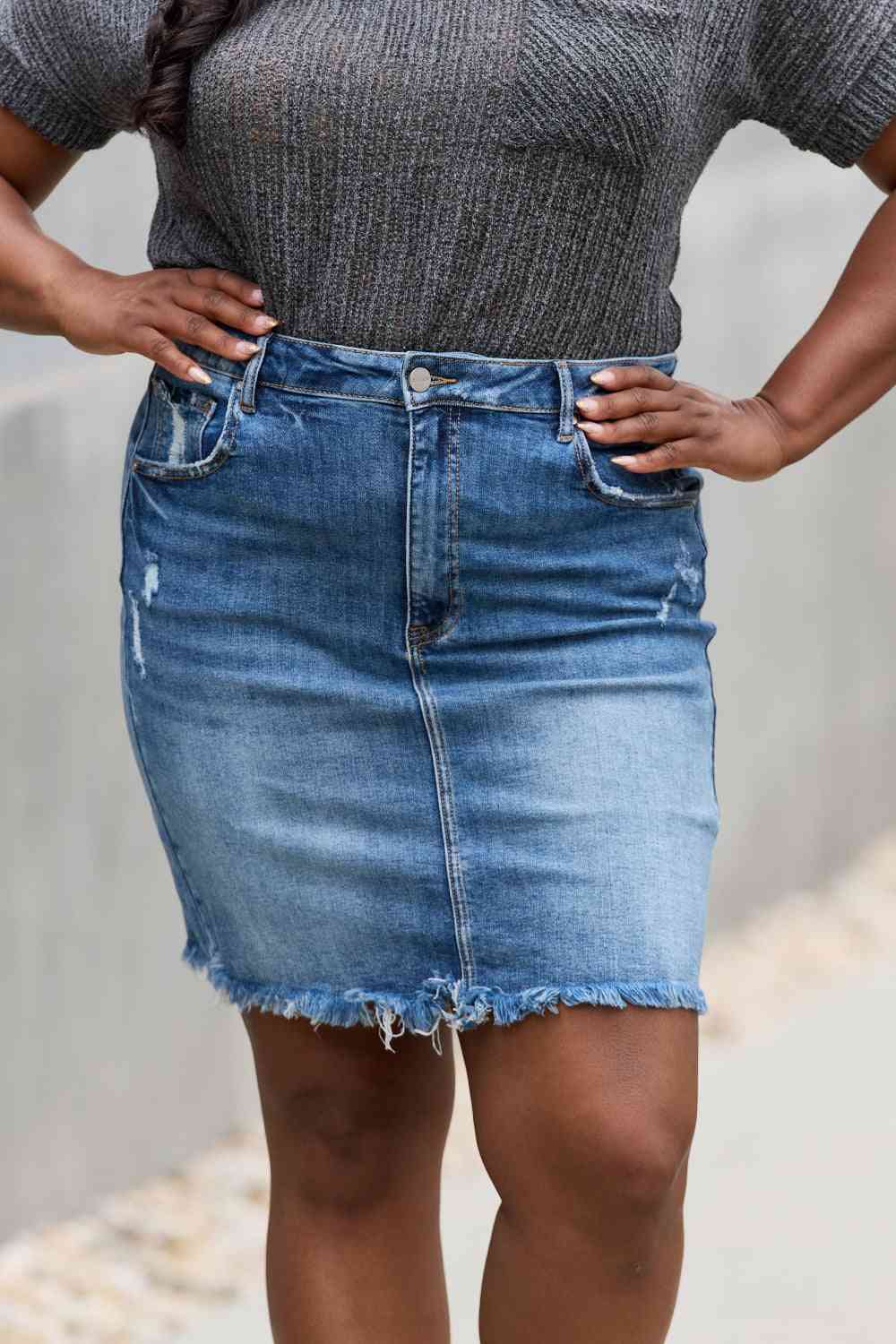 RISEN Amelia Full Size Denim Mini Skirt - Bellisima Clothing Collective