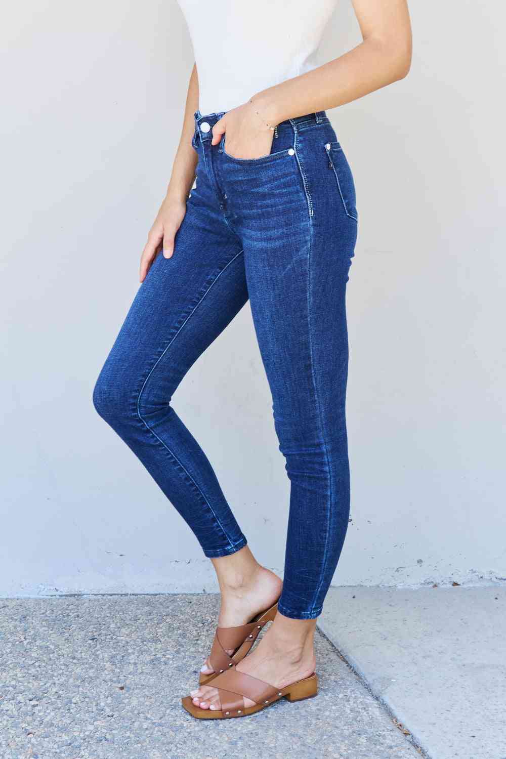 Marie Mid Rise Crinkle Ankle Detail Skinny Jeans by Judy Blue - Bellisima Clothing Collective