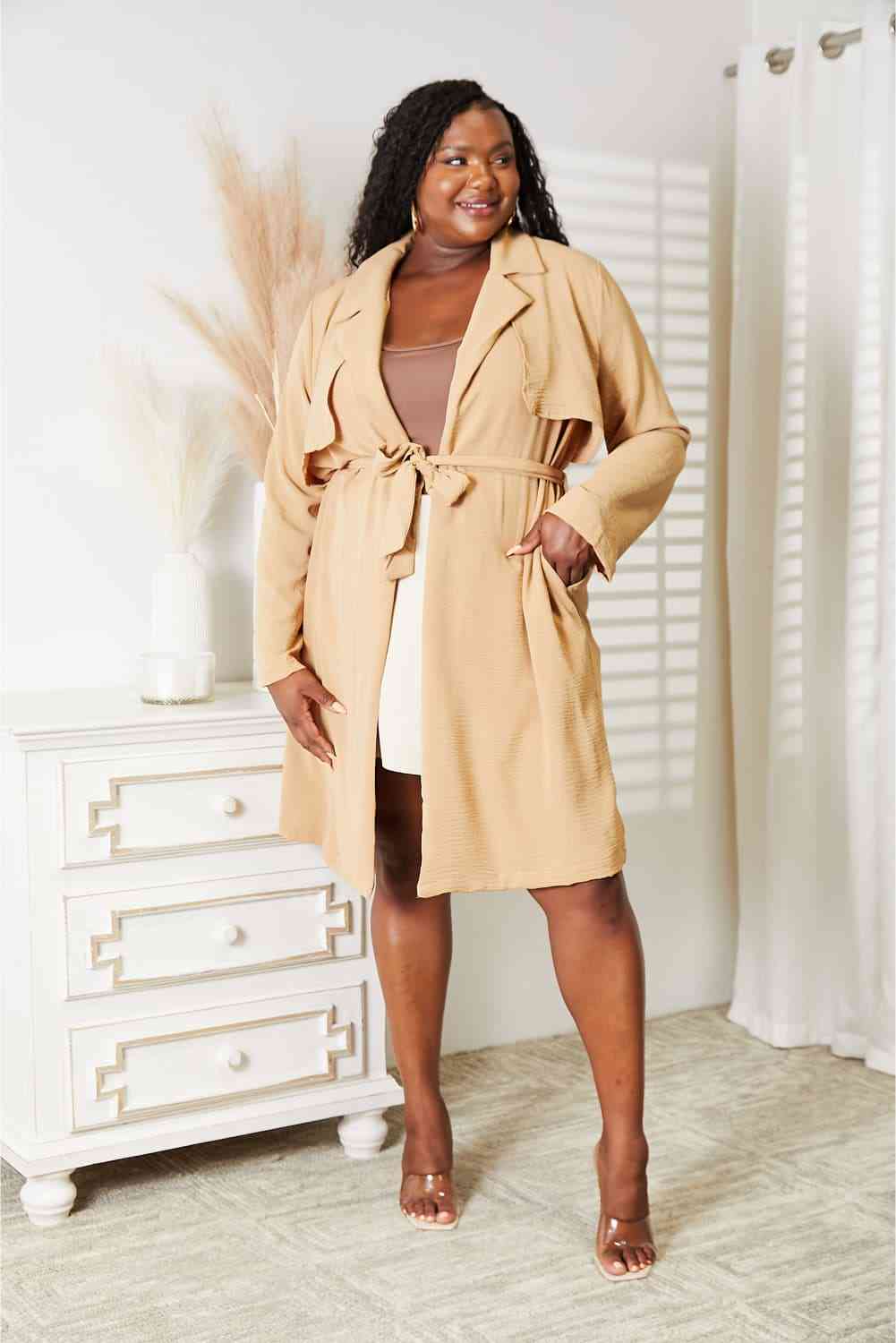Tied Trench Coat with Pockets by CC - Bellisima Clothing Collective