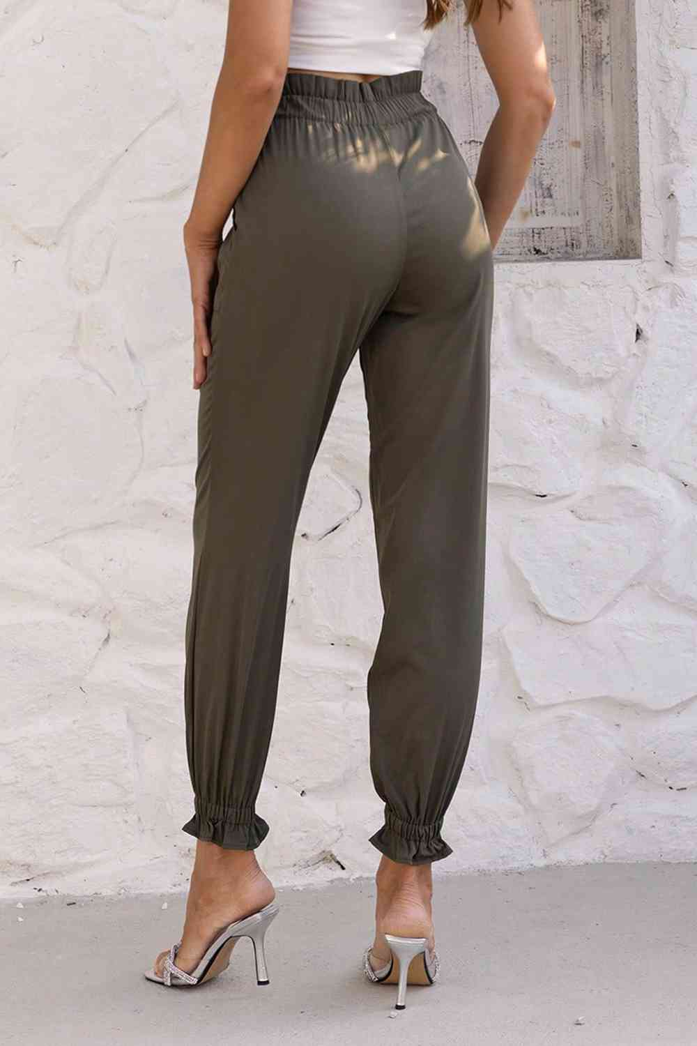 Paperbag Waist Pants with Pockets - Bellisima Clothing Collective