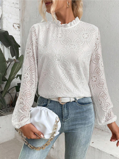 Floral Lace Balloon Sleeve Blouse - Bellisima Clothing Collective