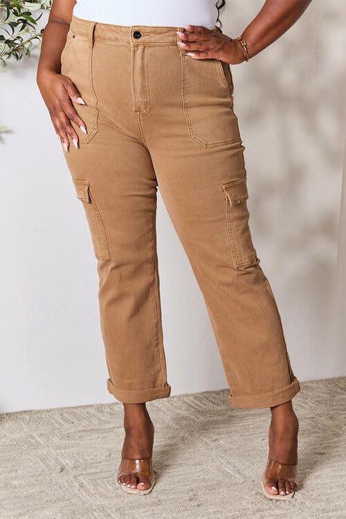 High Waist Straight Cargo Jeans by Risen - Bellisima Clothing Collective