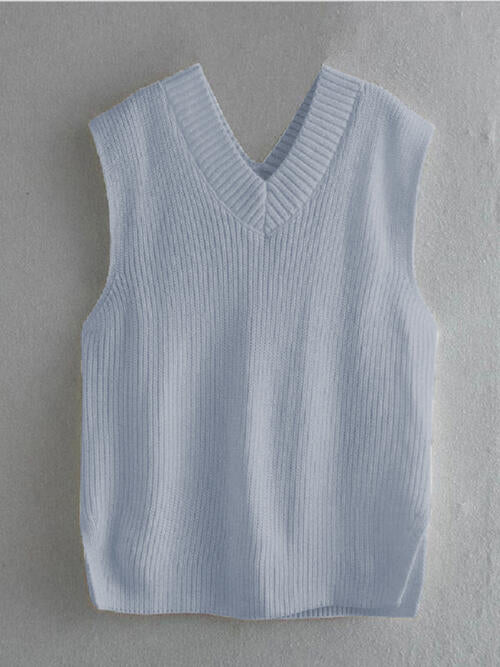 Ribbed V-Neck Sleeveless Sweater Vest - Bellisima Clothing Collective