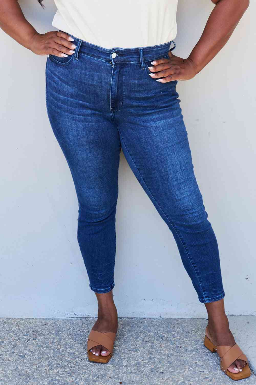 Marie Mid Rise Crinkle Ankle Detail Skinny Jeans by Judy Blue - Bellisima Clothing Collective