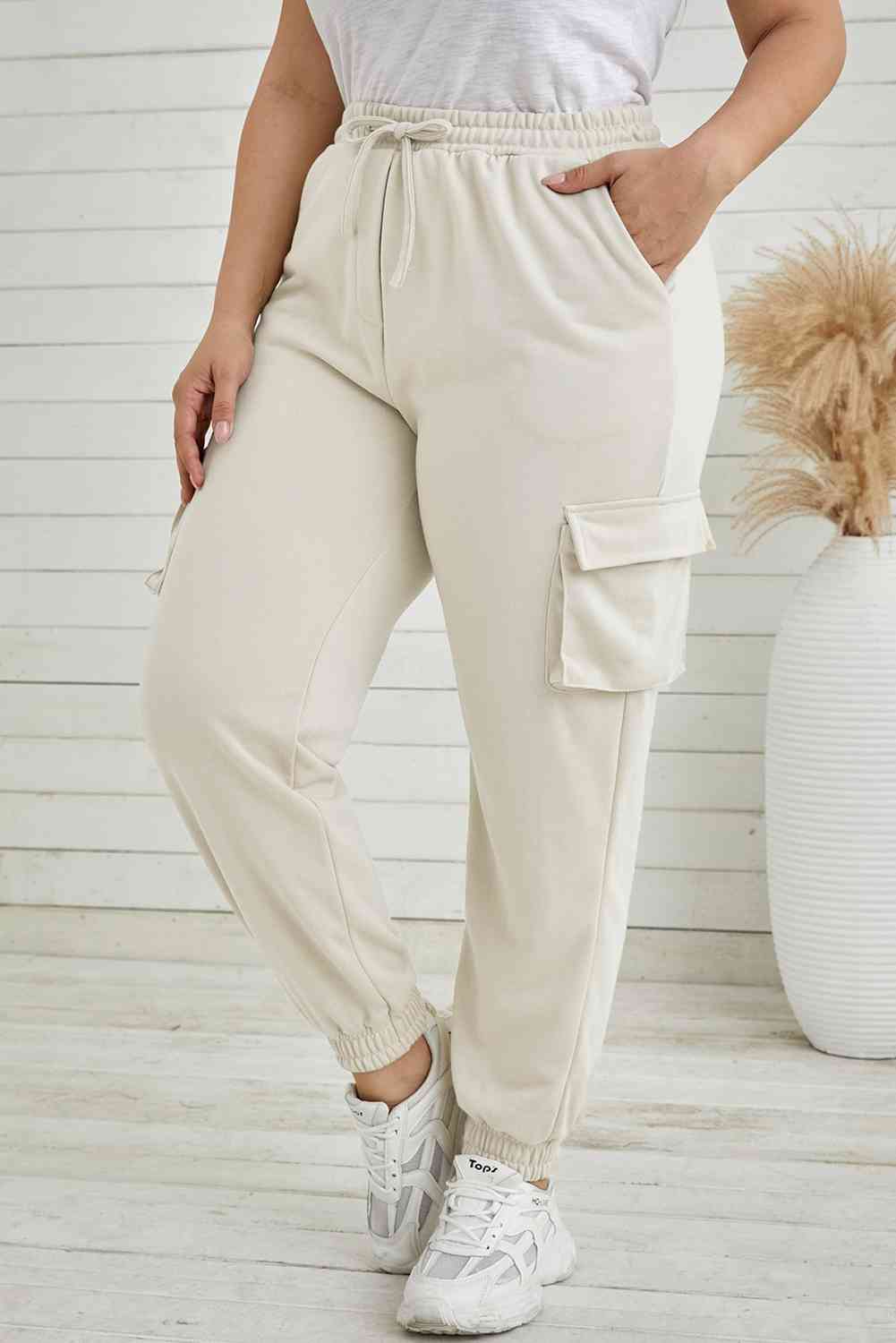 Plus Size Elastic Waist Joggers with Pockets - Bellisima Clothing Collective