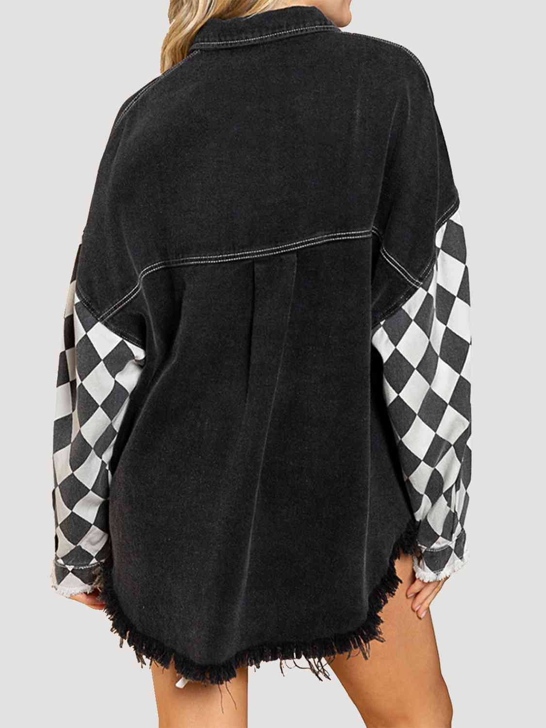 Geometric Raw Hem Denim Jacket - Bellisima Clothing Collective