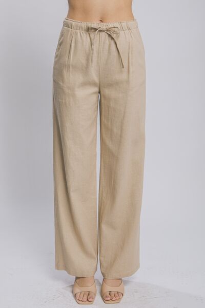 LOVE TREE Drawstring Wide Leg Pants with Pockets - Bellisima Clothing Collective