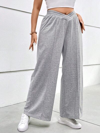 Plus Size Elastic Waist Wide Leg Pants - Bellisima Clothing Collective