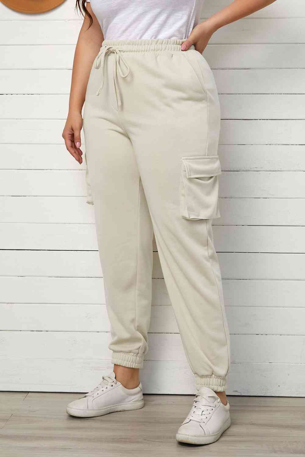 Plus Size Elastic Waist Joggers with Pockets - Bellisima Clothing Collective