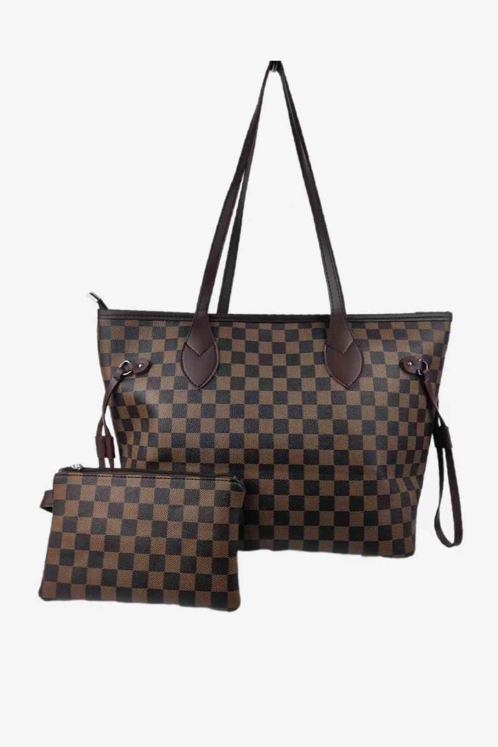 Brown Checkered Two-Piece Bag Set - Bellisima Clothing Collective