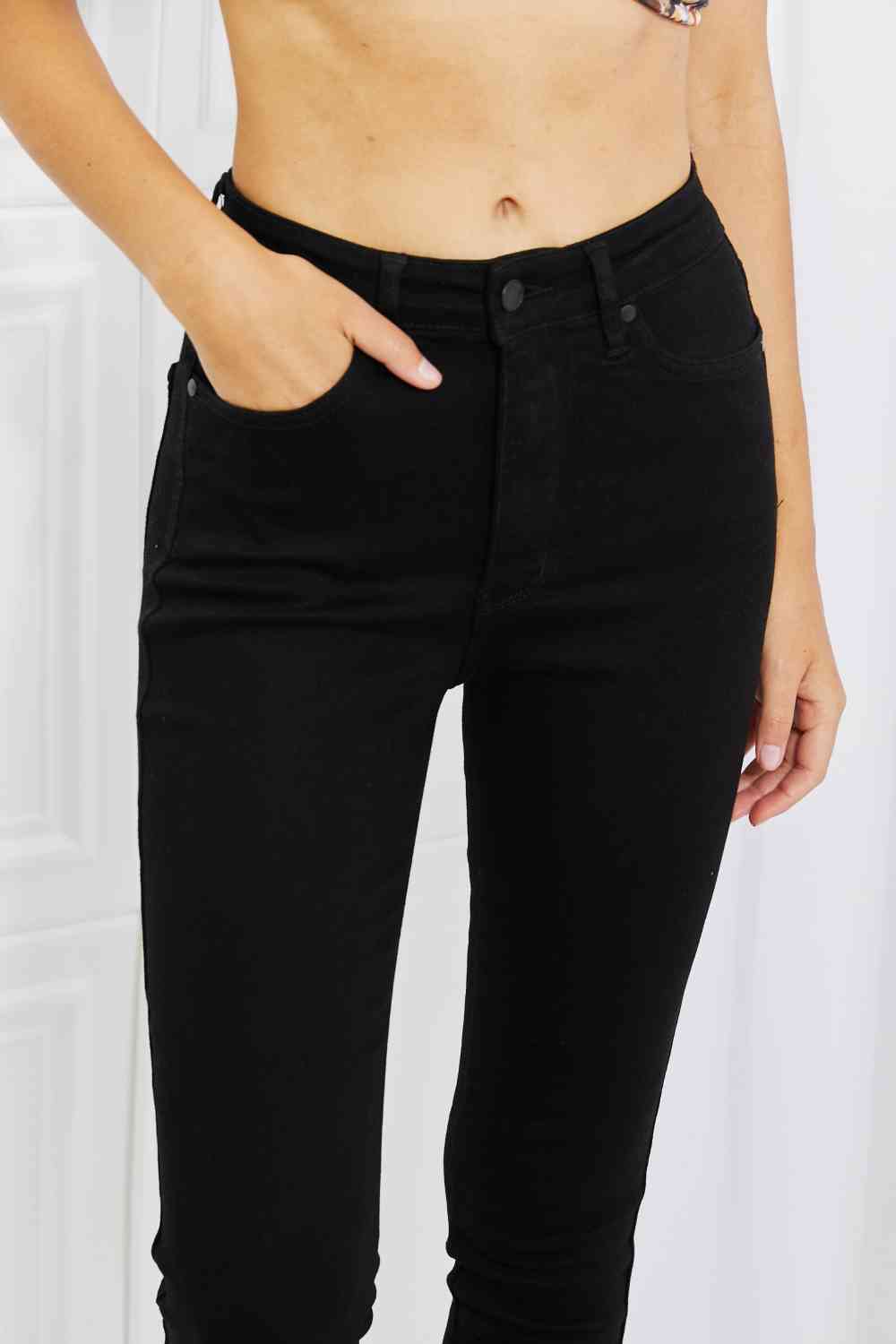 Mila High Waisted Shark Bite Hem Skinny Jeans by Judy Blue - Bellisima Clothing Collective