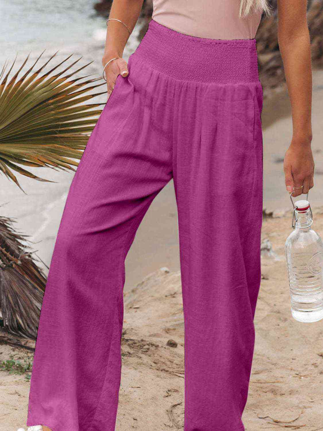 Full Size Smocked Waist Wide Leg Pants - Bellisima Clothing Collective