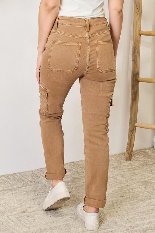 High Waist Straight Cargo Jeans by Risen - Bellisima Clothing Collective