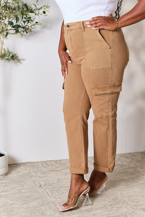 High Waist Straight Cargo Jeans by Risen - Bellisima Clothing Collective