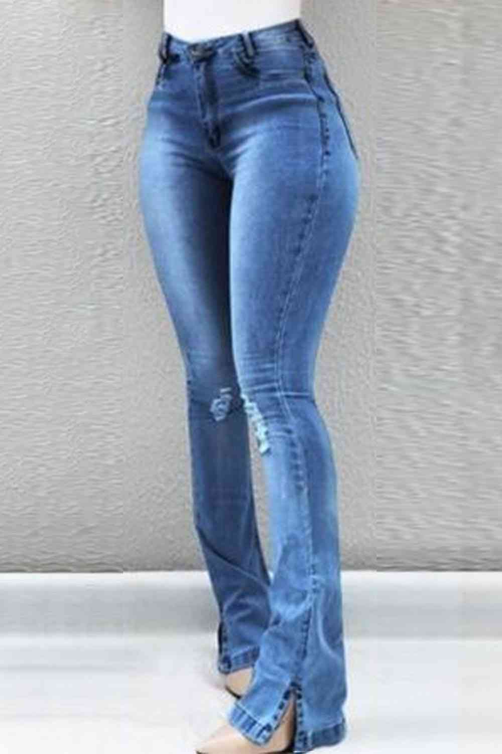 Retro Side Slit Curve-Hugging Jeans - Bellisima Clothing Collective