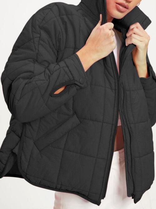 Zip Up Collared Long Sleeve Jacket - Bellisima Clothing Collective