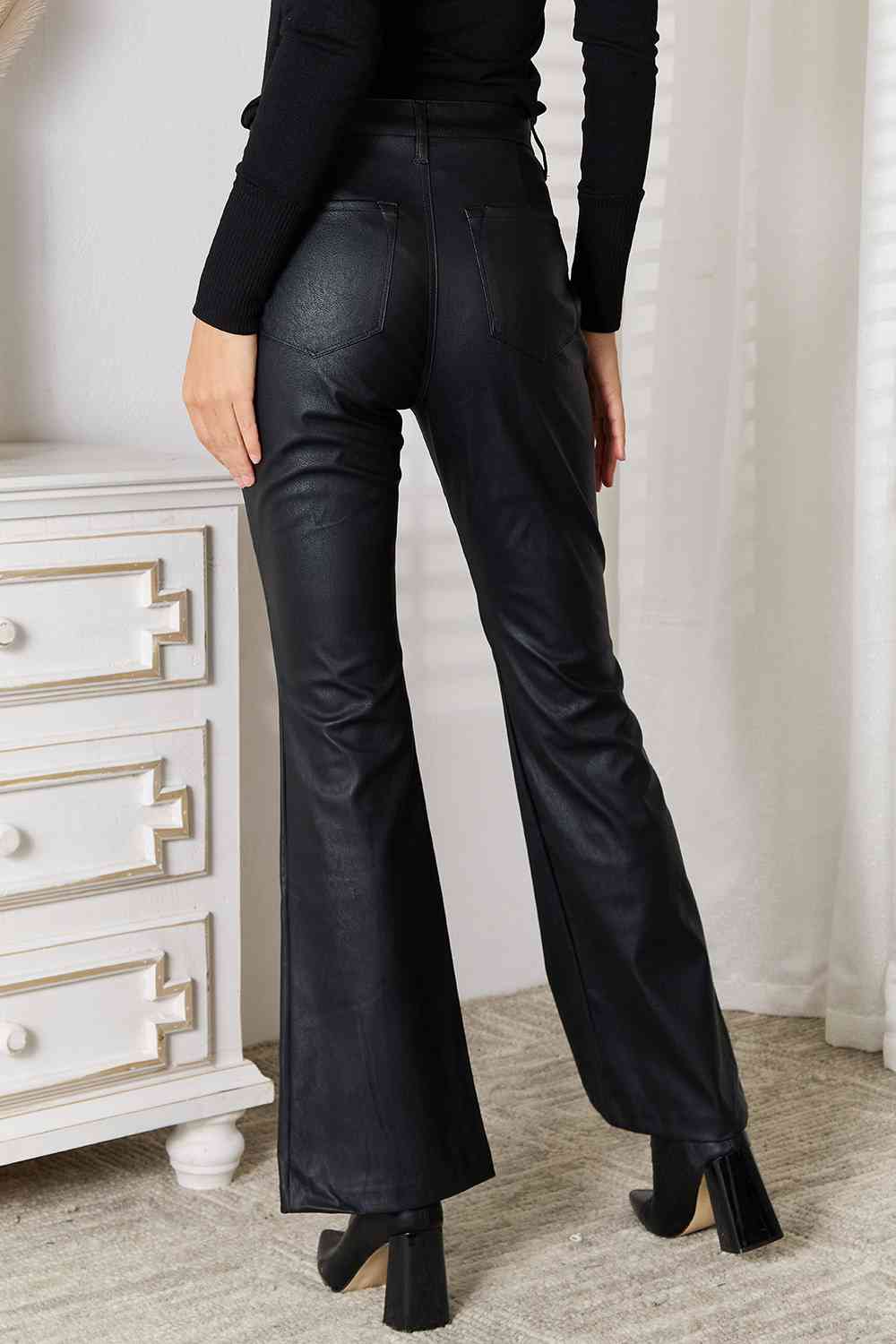 Slit Flare Leg Matte Black Pants by Kancan - Bellisima Clothing Collective