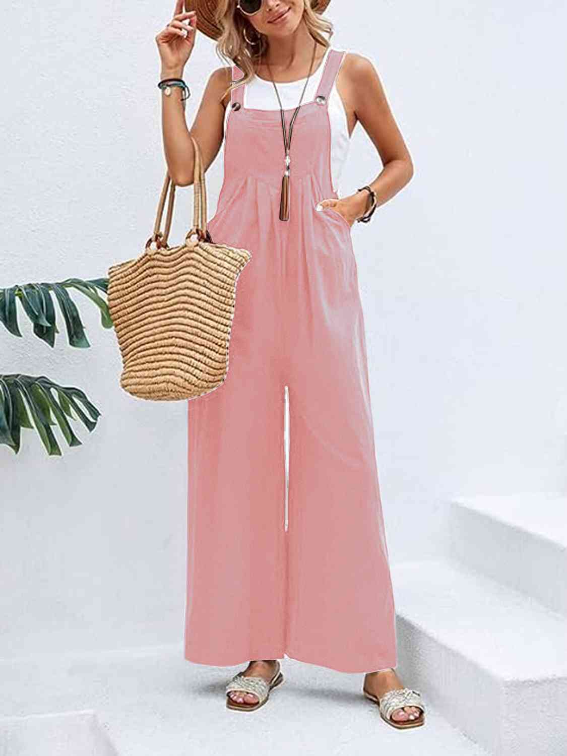 Wide Leg Overalls with Pockets - Bellisima Clothing Collective