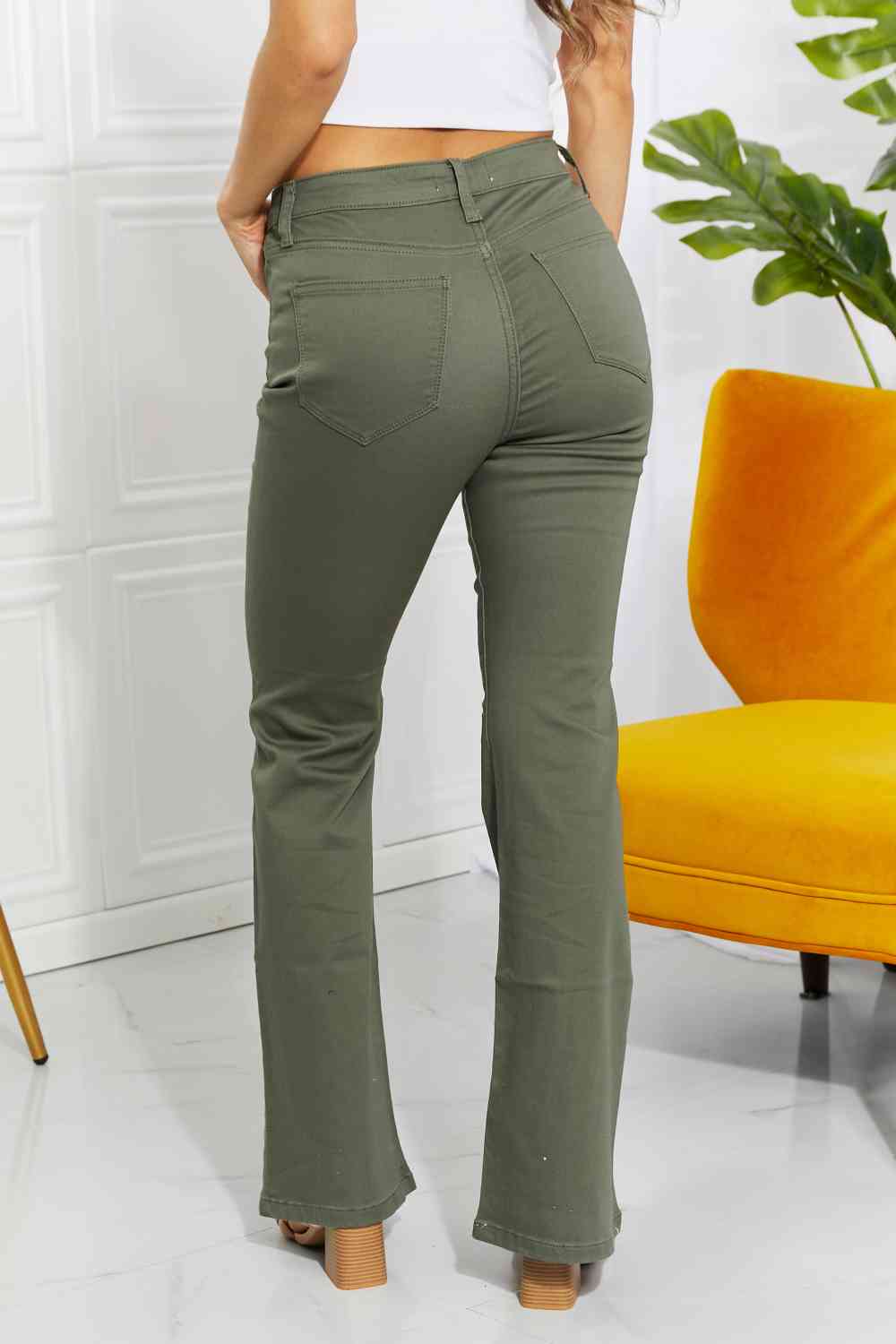 Zenana Clementine Full Size High-Rise Bootcut Jeans in Olive - Bellisima Clothing Collective