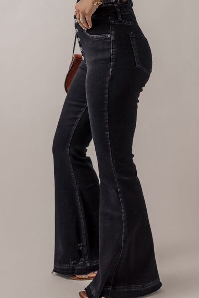 Buttoned Flare Jeans with Pockets - Bellisima Clothing Collective