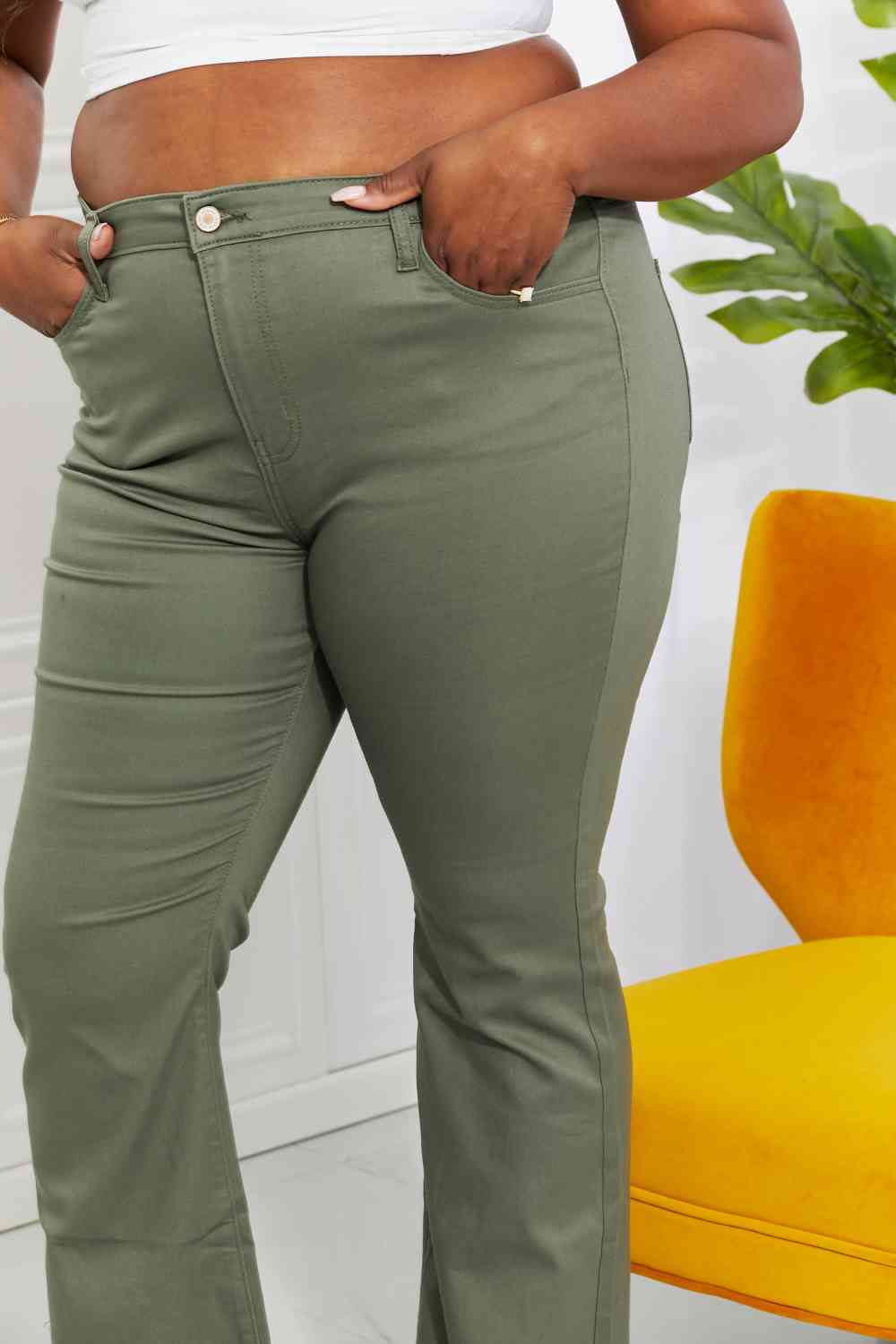 Zenana Clementine Full Size High-Rise Bootcut Jeans in Olive - Bellisima Clothing Collective