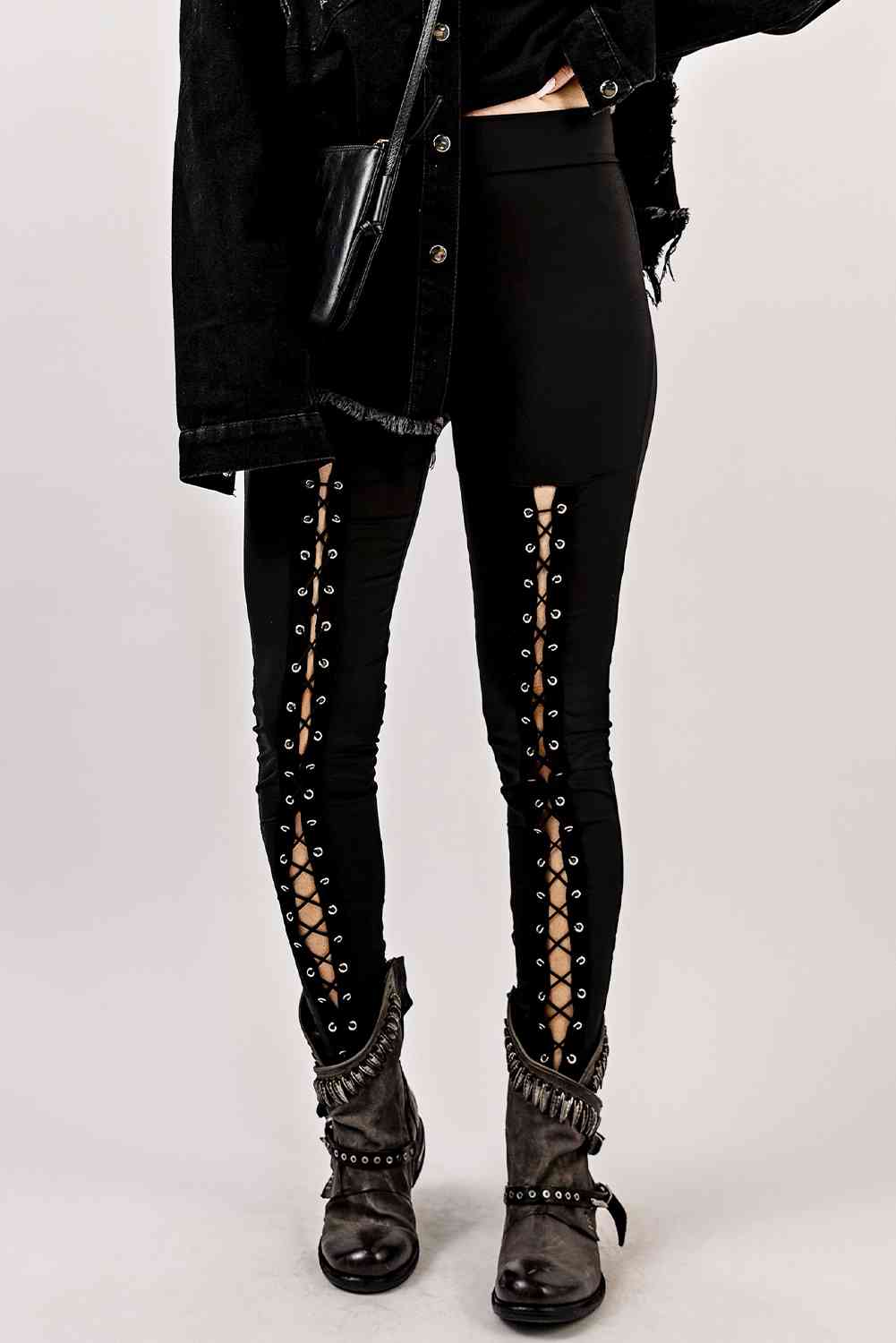 Grommet Lace Up Leggings - Bellisima Clothing Collective