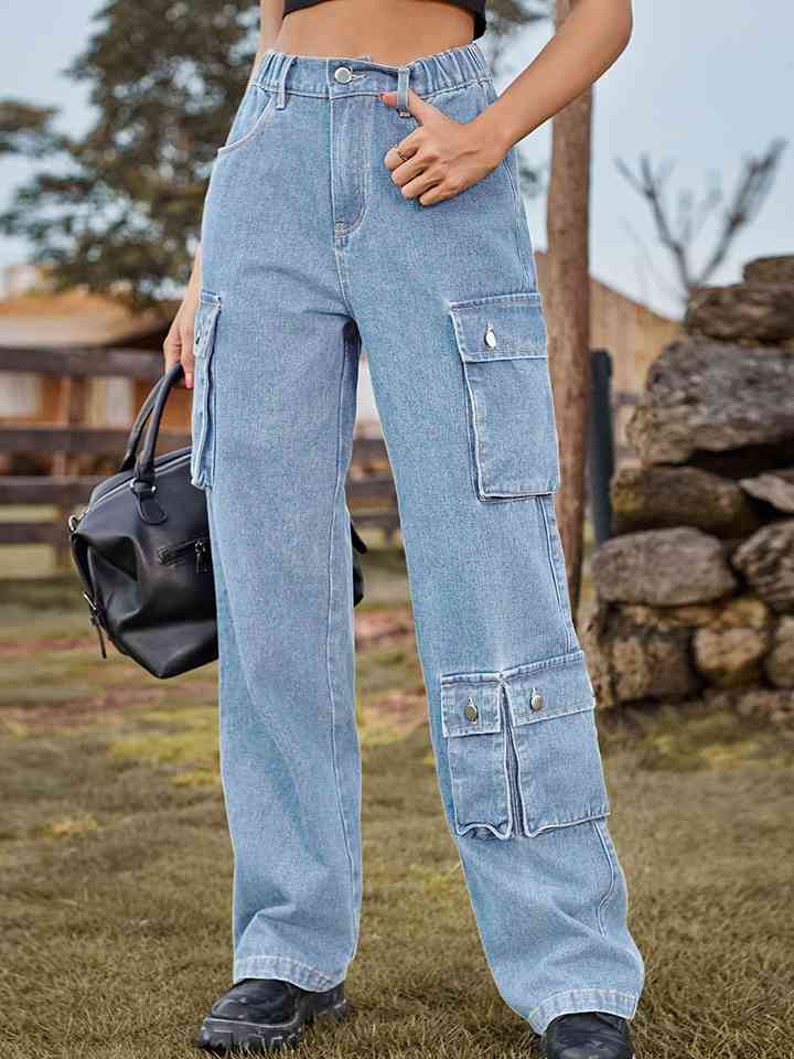 Straight Leg Cargo Jeans - Bellisima Clothing Collective