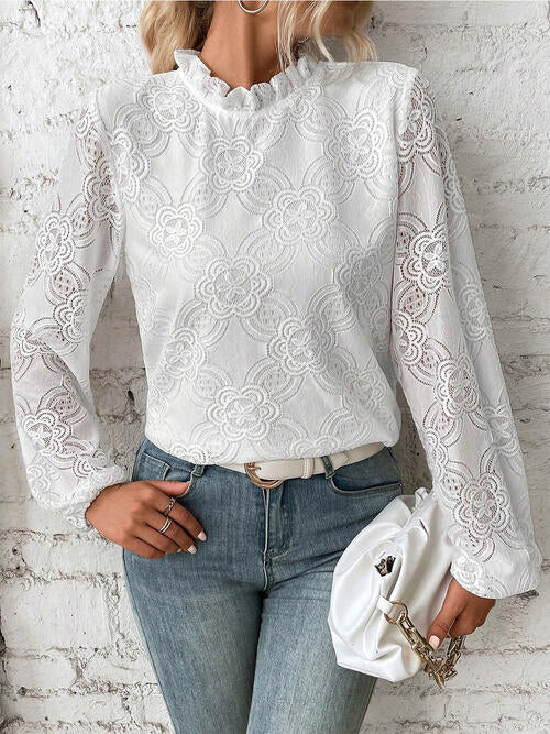 Floral Lace Balloon Sleeve Blouse - Bellisima Clothing Collective