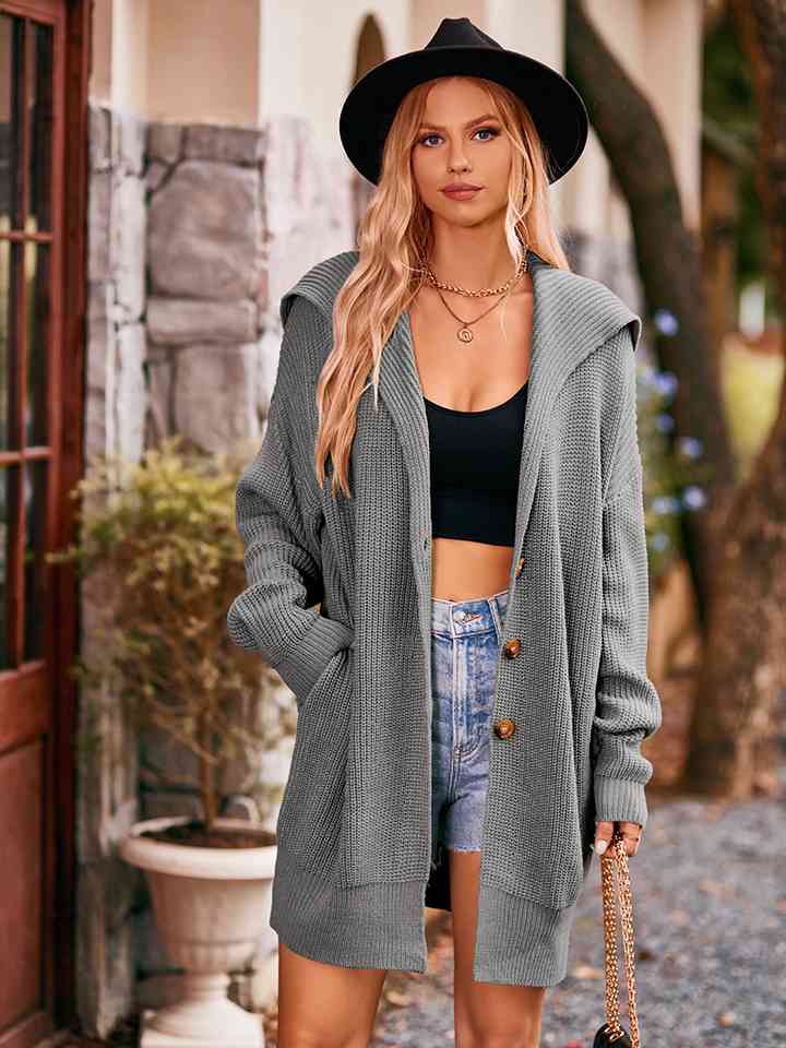Dropped Shoulder Long Sleeve Cardigan - Bellisima Clothing Collective