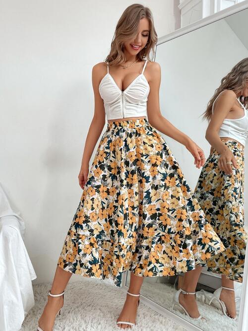 Floral Ruffle Hem Midi Skirt - Bellisima Clothing Collective