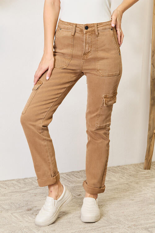 High Waist Straight Cargo Jeans by Risen - Bellisima Clothing Collective