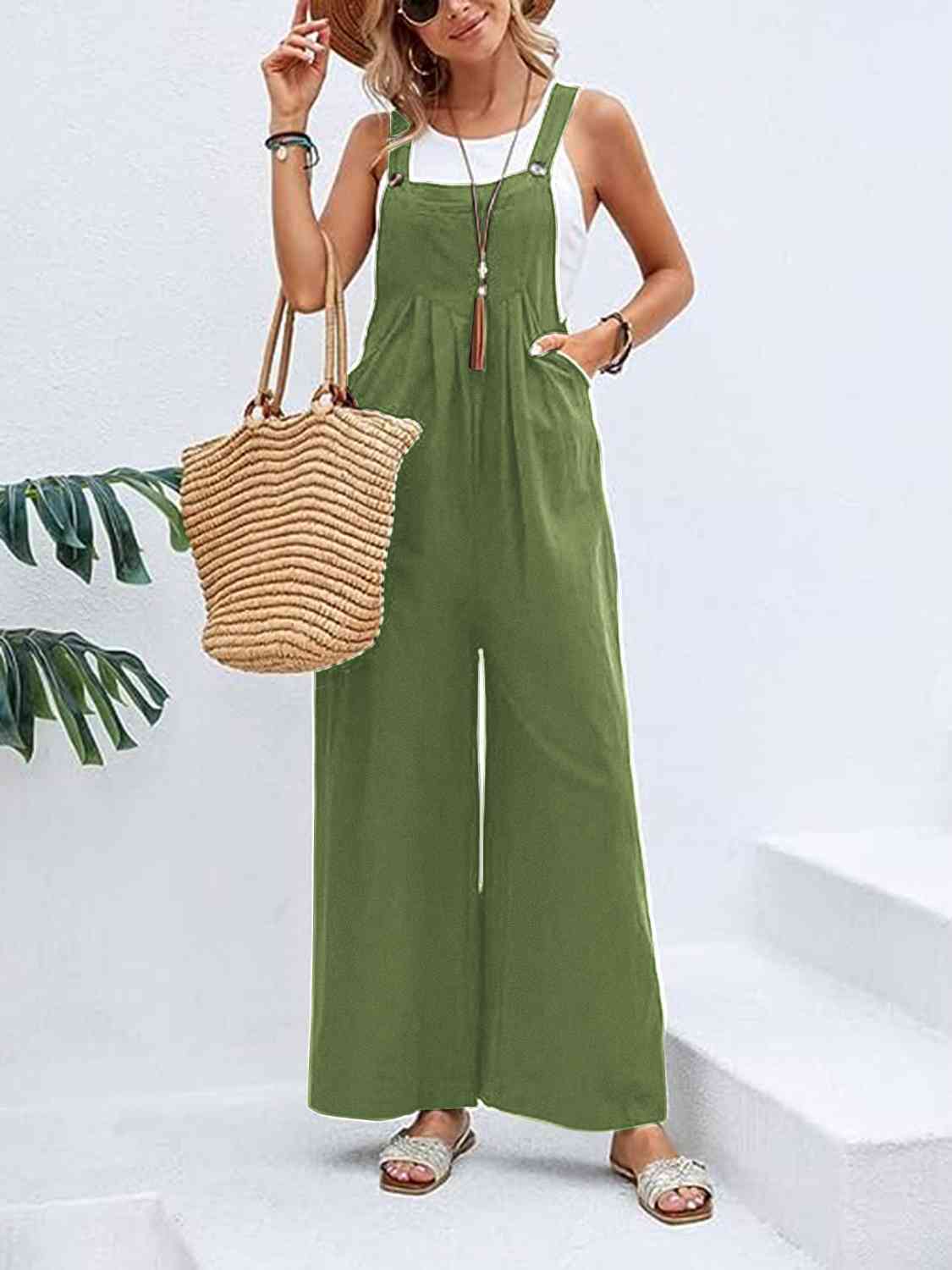 Wide Leg Overalls with Pockets - Bellisima Clothing Collective