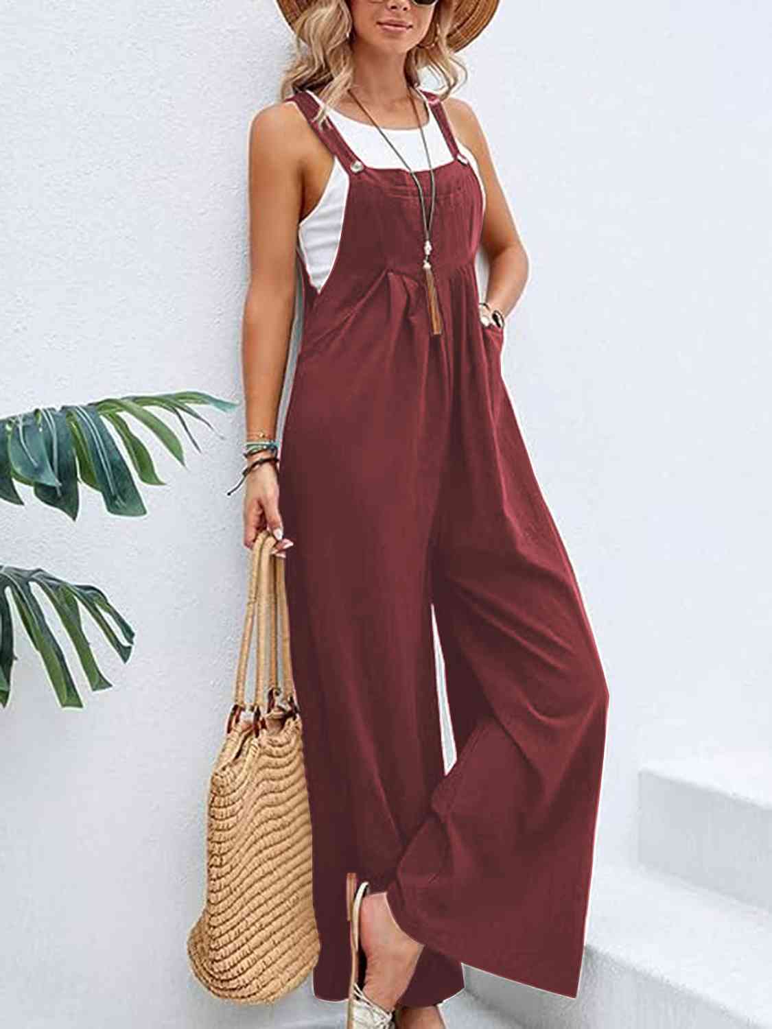 Wide Leg Overalls with Pockets - Bellisima Clothing Collective