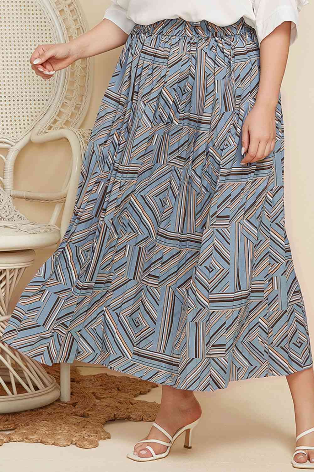 Plus Size Geometric Pleated Skirt - Bellisima Clothing Collective