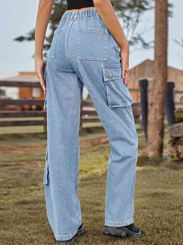 Straight Leg Cargo Jeans - Bellisima Clothing Collective