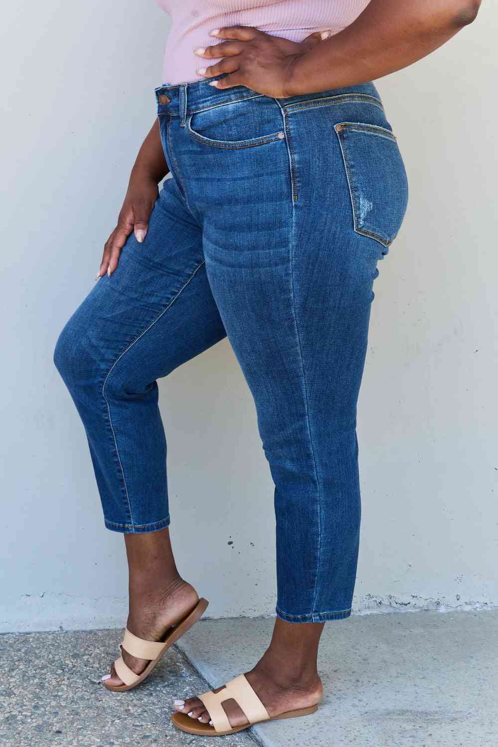 Judy Blue Aila Short Full Size Mid Rise Cropped Relax Fit Jeans - Bellisima Clothing Collective