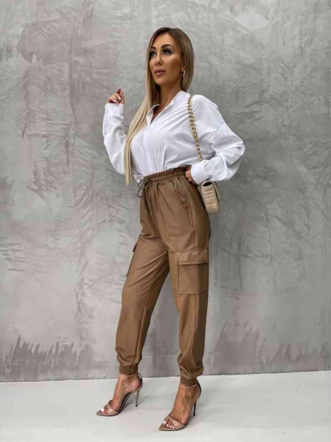 Tied High Waist Pants with Pockets - Bellisima Clothing Collective