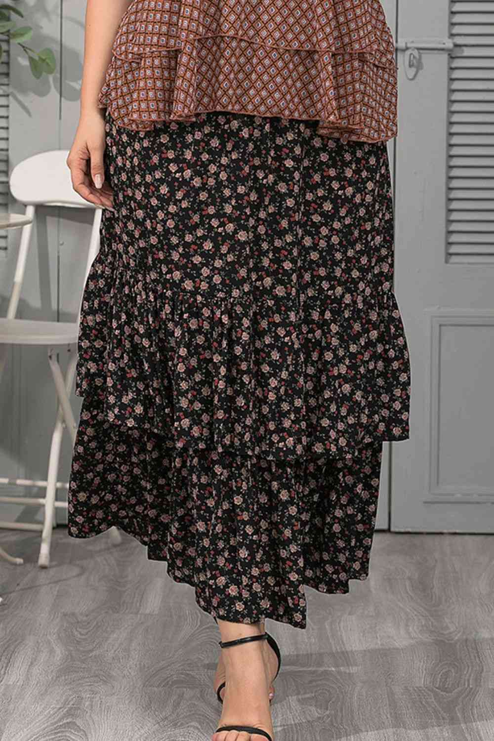 Plus Size Ditsy Floral Layered Maxi Skirt - Bellisima Clothing Collective