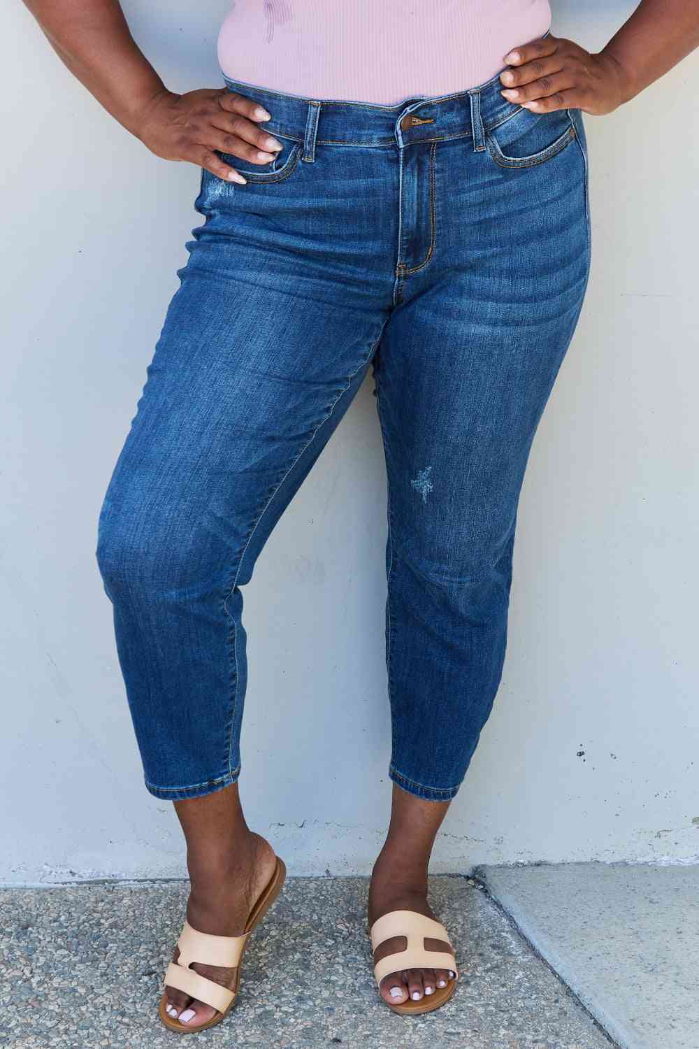 Judy Blue Aila Short Full Size Mid Rise Cropped Relax Fit Jeans - Bellisima Clothing Collective