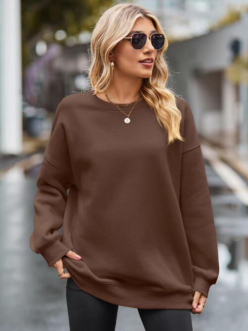 Round Neck Long Sleeve Sweatshirt - Bellisima Clothing Collective