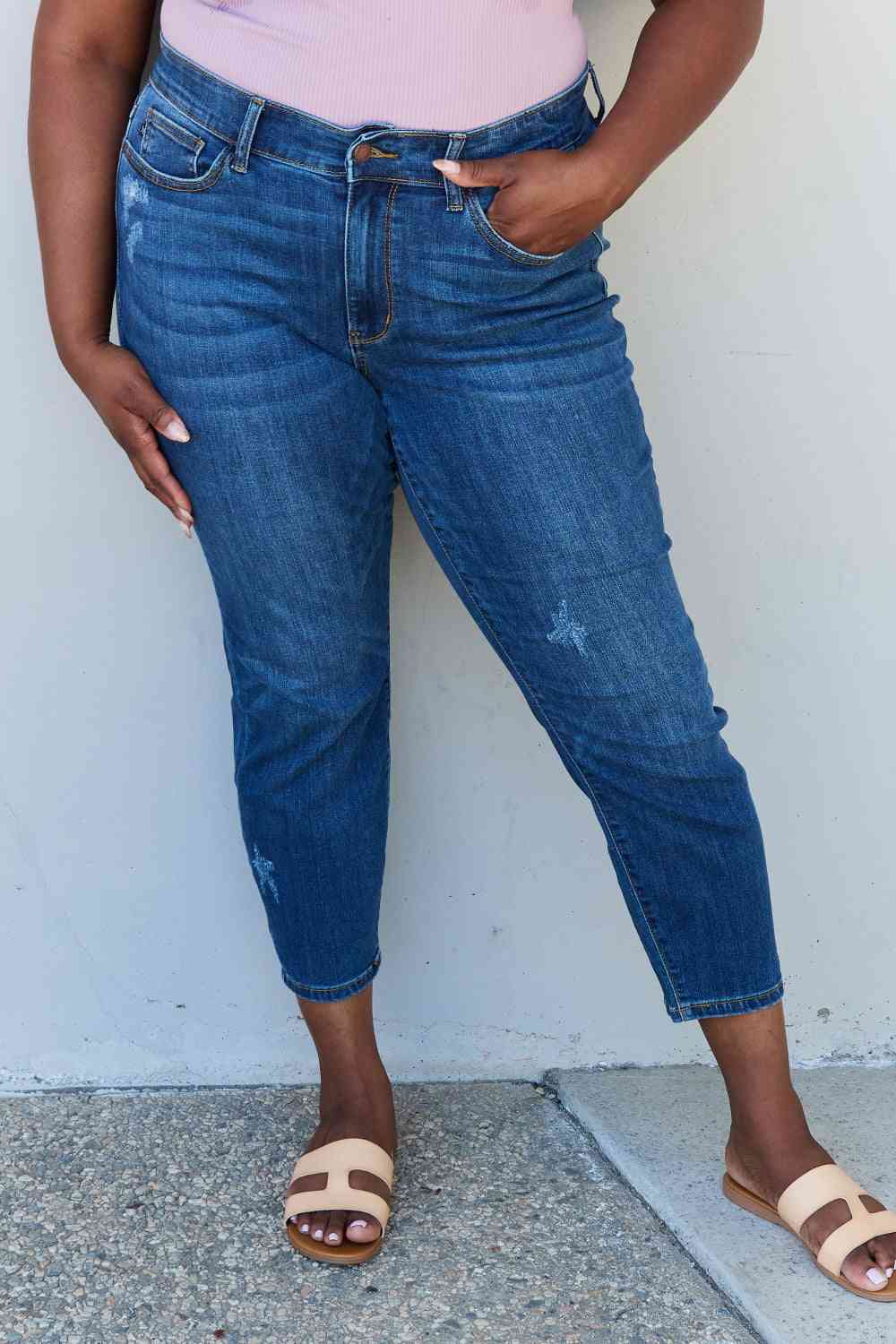 Judy Blue Aila Short Full Size Mid Rise Cropped Relax Fit Jeans - Bellisima Clothing Collective