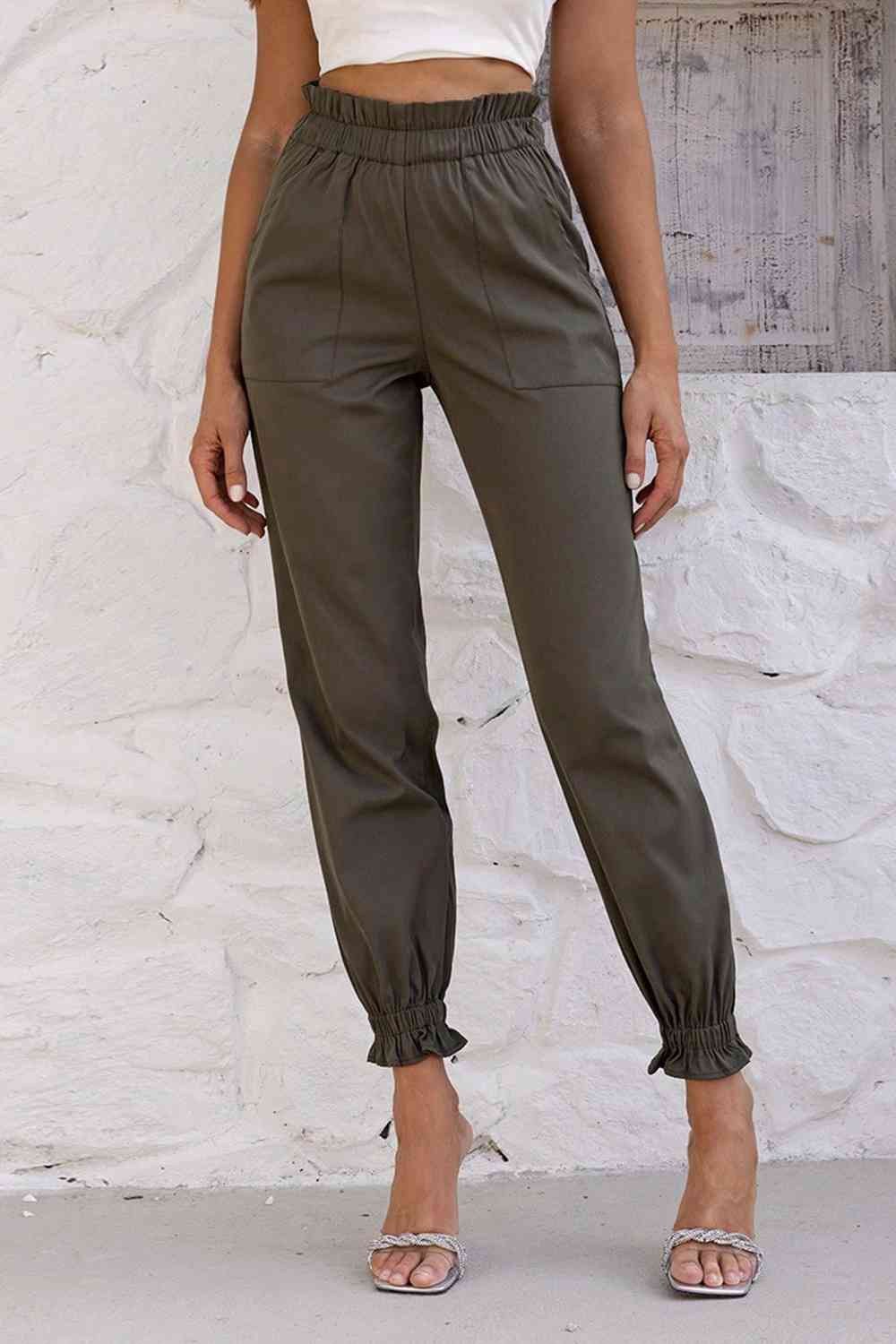 Paperbag Waist Pants with Pockets - Bellisima Clothing Collective