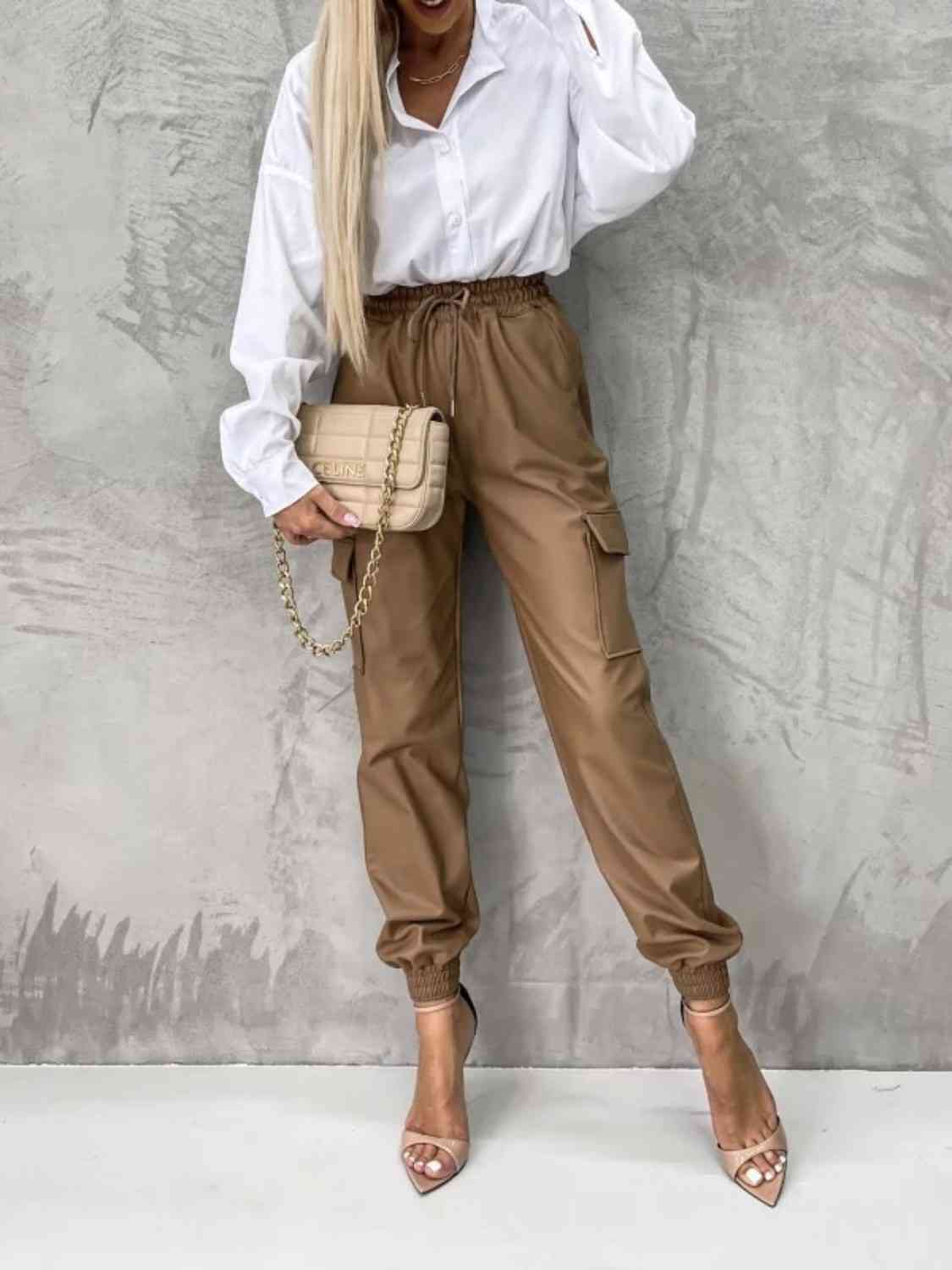 Tied High Waist Pants with Pockets - Bellisima Clothing Collective