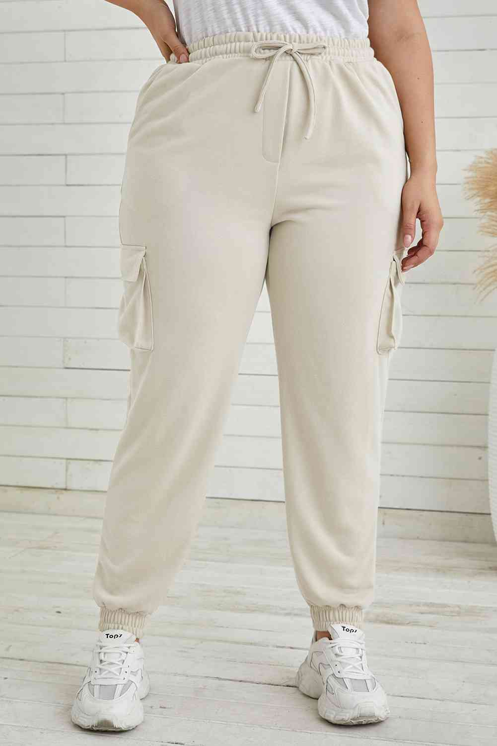 Plus Size Elastic Waist Joggers with Pockets - Bellisima Clothing Collective