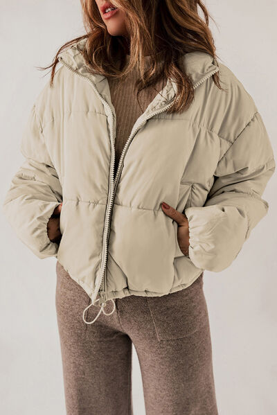 Zip Up Collared Neck Long Sleeve Winter Coat - Bellisima Clothing Collective