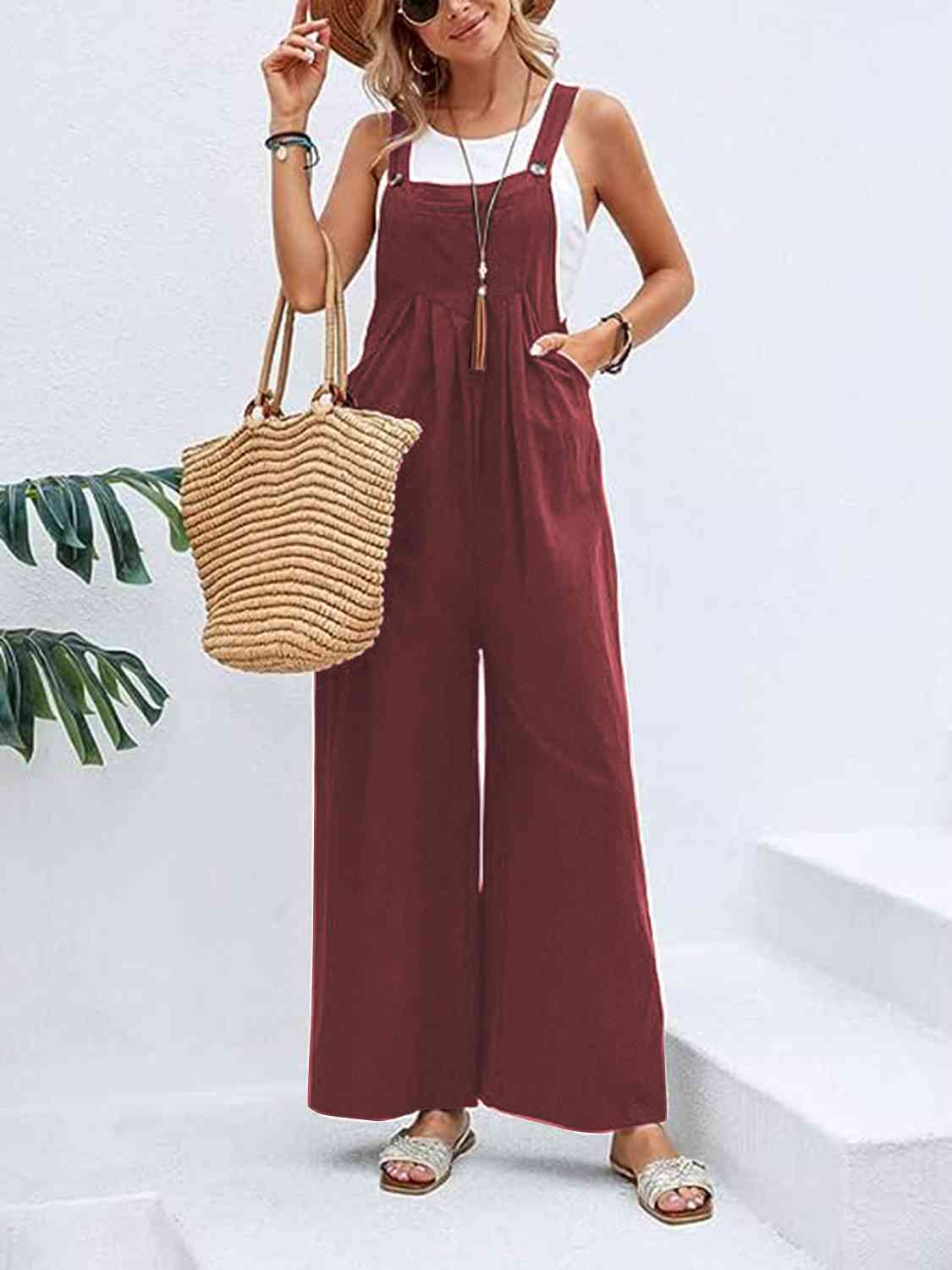 Wide Leg Overalls with Pockets - Bellisima Clothing Collective