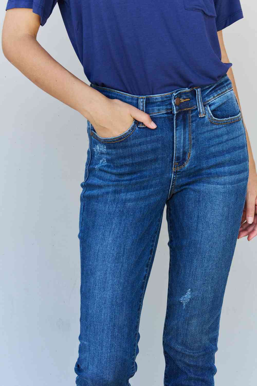 Judy Blue Aila Short Full Size Mid Rise Cropped Relax Fit Jeans - Bellisima Clothing Collective