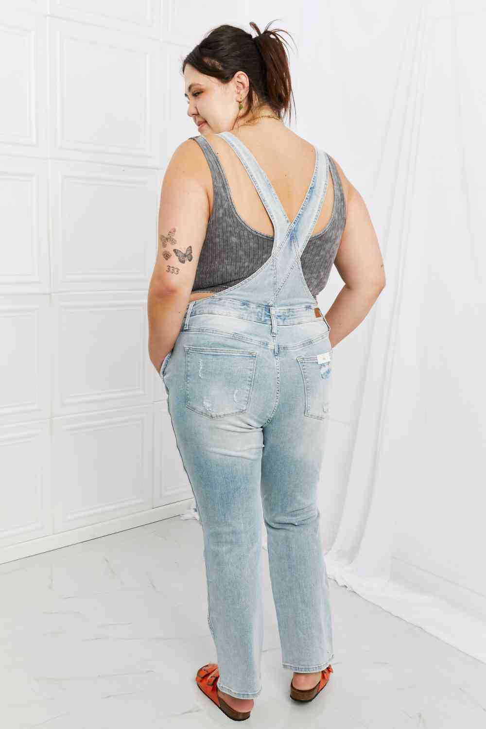 Melina Distressed Straight Leg Overalls by Judy Blue - Bellisima Clothing Collective