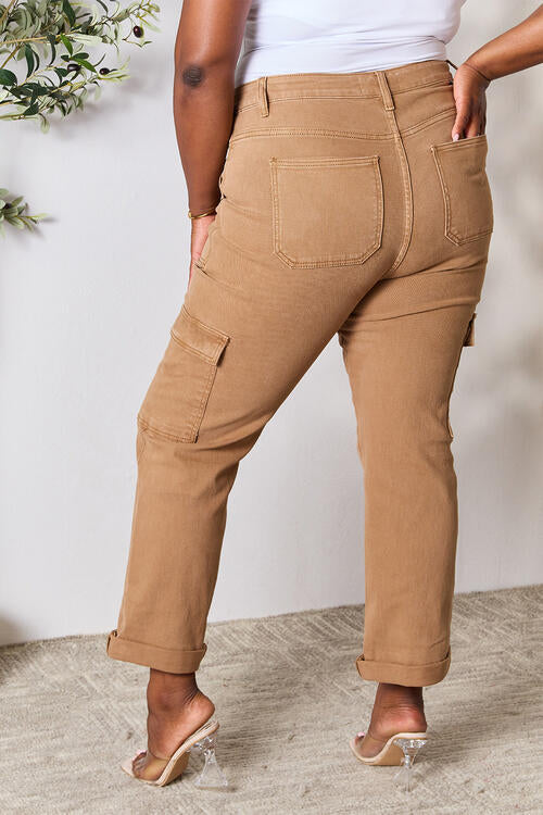 High Waist Straight Cargo Jeans by Risen - Bellisima Clothing Collective